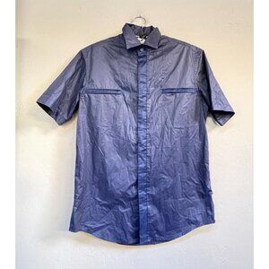 BMW Men's Small 100% Cotton Button Up Short Sleeve Shirt Purple Lightweight